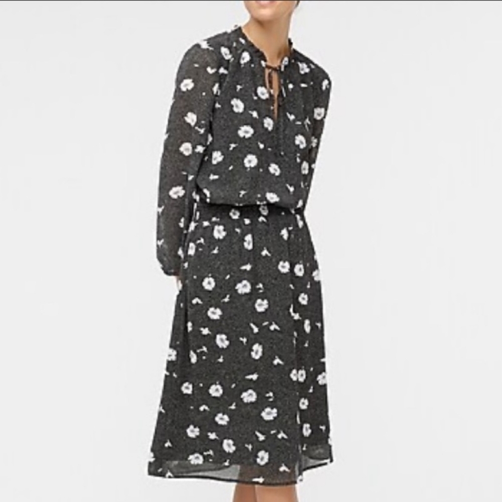 J Crew Floral Black Midi Dress